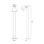 Lampa stojąca ogrodowa Kaveri H60, antracytowa, o wysokości 605 mm i średnicy podstawy 95 mm. Posiada stożkowy klosz o średnicy 100 mm, z regulowanym kątem nachylenia, prezentująca nowoczesny design, idealna do oświetlenia przestrzeni zewnętrznych.