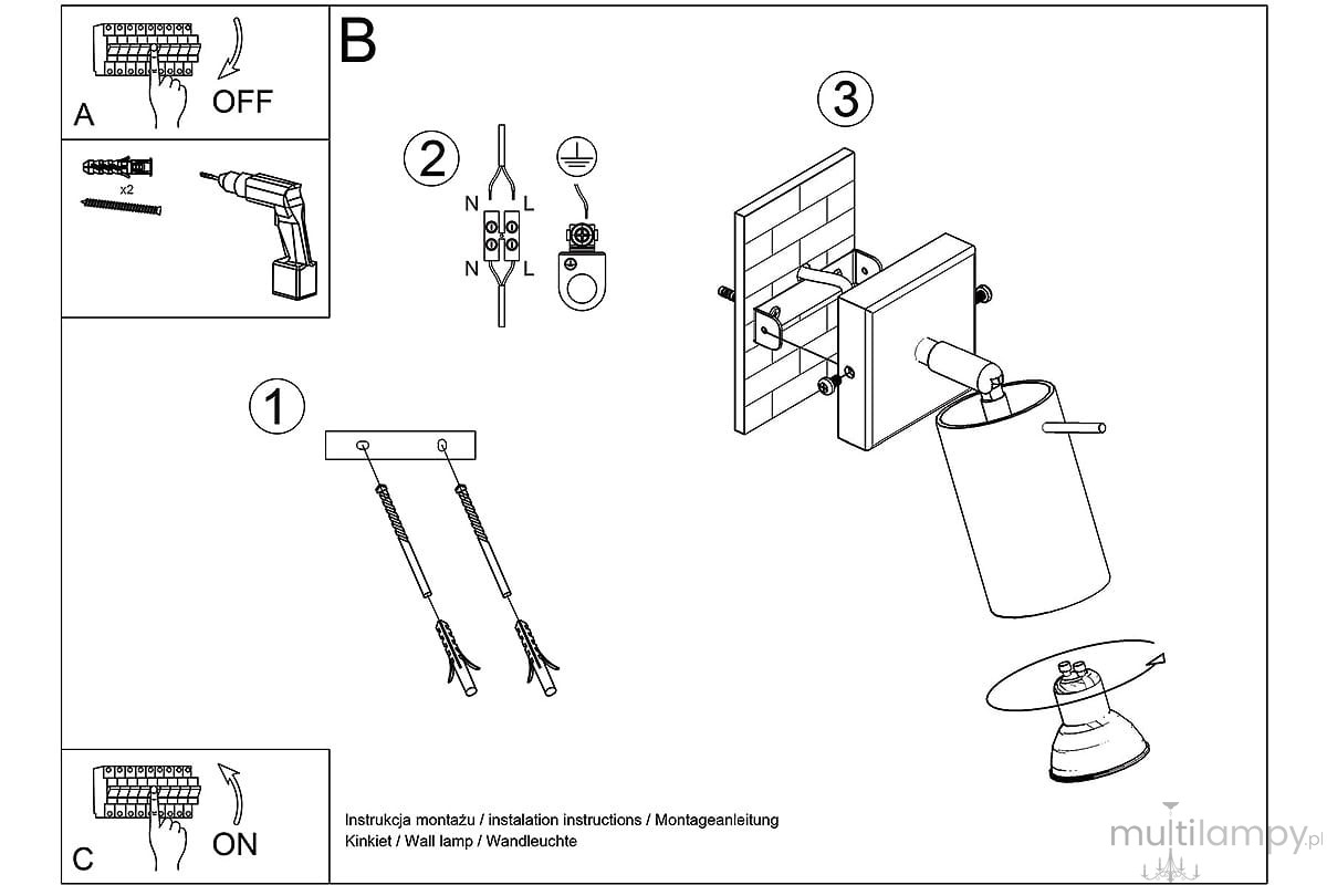 Kinkiet 1-punktowy chrom SL.0727, okrągła oprawa w chromowanym wykończeniu, montowany na ścianie. W zestawie elementy do instalacji. Widoczny detal instalacji elektrycznej. Prosty, minimalistyczny design.
