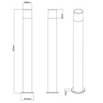 Lampa stojąca ogrodowa Hoosic H80 w antracytowym kolorze z białym kloszem, o wysokości 800 mm i średnicy podstawy 120 mm. Prosta, cylindryczna konstrukcja, widok frontalny, z wymiarami zaznaczonymi na rysunku technicznym.