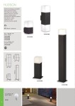 Lampa stojąca ogrodowa Hudson H80, antracytowa, o prostokątnym kształcie, z białym kloszem u góry. Umieszczona na prostokątnej podstawie, z widocznym źródłem światła LED. Kąt ujęcia frontalny, na jednolitym tle. Wysokość 800 mm, szerokość 120 mm.