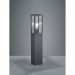 Lampa ogrodowa Garonne H80 w kolorze antracytowym, stojąca 1-punktowa. Posiada prostokątną podstawę i szklany klosz z widoczną żarówką. Ujęcie frontalne, na jednolitym tle, podkreślające nowoczesny design i funkcjonalność oświetlenia.