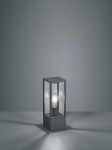 Lampa ogrodowa Garonne H40 w kolorze antracytowym, stojąca, o prostokątnej formie z przezroczystymi ściankami, ukazującymi żarówkę wewnątrz. Produkt umieszczony na gładkiej powierzchni, z subtelnym oświetleniem i cieniami.