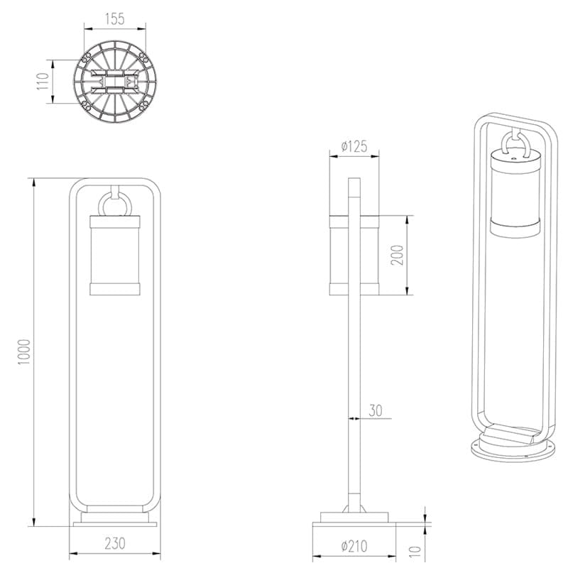 Stojąca lampa ogrodowa Sambesi H100 w kolorze antracytowym, 1-punktowa, z czujnikiem zmierzchu. Wymiary: wysokość 1000 mm, średnica podstawy 210 mm, średnica klosza 125 mm. Prosty, nowoczesny design z okrągłą podstawą.