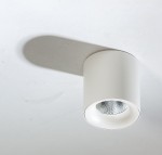 Biała lampa sufitowa LED 1-punktowa o mocy 10W i temperaturze barwowej 4000K, okrągła z metalowym wykończeniem. Widoczna struktura klosza, zamontowana na gładkim, jasnym suficie, rzucająca cień na powierzchnię.