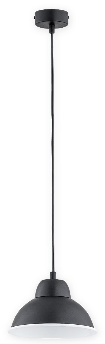 Lampa wisząca Astro 1-punktowa w kolorze czarnym i białym. Okrągła, metalowa czasza z matowym wykończeniem, zawieszona na cienkim kablu. Montaż sufitowy, minimalistyczny design, idealna do nowoczesnych wnętrz.