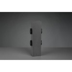 Słupek ogrodowy antracytowy z wbudowanymi gniazdami z uziemieniem, w prostokątnym kształcie. Widoczny z przodu, z czterema czarnymi gniazdami umieszczonymi na bokach. Tło szare, co podkreśla kolor i formę produktu.