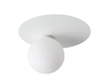 Lampa sufitowa Argon 1-punktowa w kolorze białym, z okrągłym, matowym kloszem w kształcie kuli. Ujęcie frontalne, prezentujące lampę zamontowaną na suficie, z widoczną prostą podstawą.