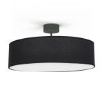 Czarna lampa sufitowa 3-punktowa Violet, okrągła, z tekstylnym kloszem i białym wnętrzem. Zamontowana na stalowym uchwycie, wisi w dół, idealna do nowoczesnych wnętrz.