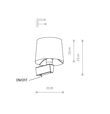 Czarny kinkiet Chillin 1-punktowy, z abażurem o wysokości 16 cm i średnicy 22 cm. Obudowa z włącznikiem ON/OFF, wymiary: 25 cm wysokości i 20 cm szerokości. Montaż ścienny, minimalistyczny design.