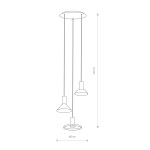 Lampa wisząca Hermanos 3-punktowa w kolorze czarnym i złotym, składająca się z trzech kloszy o różnych kształtach: stożkowym, okrągłym i cylindrycznym. Wymiary: wysokość 130 cm, średnica 40 cm. Zawieszenie na cienkich linkach.