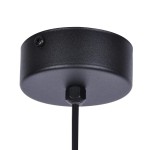 Czarna lampa wisząca Faro D30 z metalowym stropem, o okrągłym kształcie, widocznym mocowaniem i przewodem. Ujęcie z dołu, ukazujące detal zamocowania i fakturę powierzchni. Idealna do nowoczesnych wnętrz.