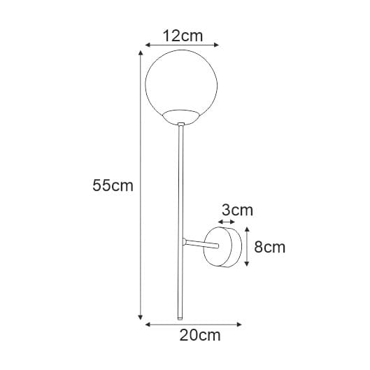 Kinkiet Isla w kolorze czarnym z patyną, z okrągłą oprawą o średnicy 12 cm i długości 55 cm. Montowany na ścianie, z prostą, metalową podstawą o wymiarach 8 cm x 3 cm. Idealny do nowoczesnych wnętrz.