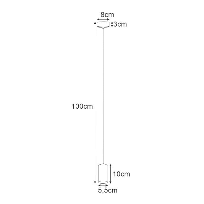 Lampa wisząca Puerto 1-punktowa w kolorze czarnym, o wysokości 100 cm i średnicy 5,5 cm. Okrągły sufitowy uchwyt o średnicy 8 cm. Prosty, minimalistyczny design, idealna do nowoczesnych wnętrz.