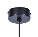 Czarna lampa wisząca Savoy D16, 1-punktowa, widok od dołu. Okrągły, matowy uchwyt sufitowy z przymocowanym kablem. Prosty, nowoczesny design, idealny do minimalistycznych wnętrz.