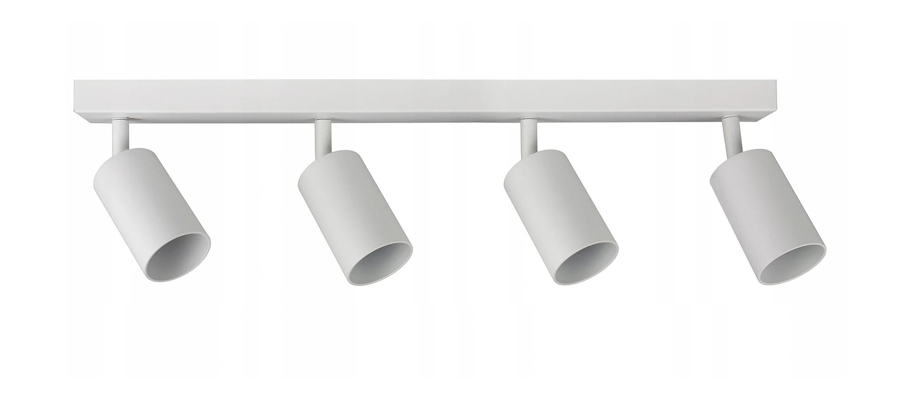 Czteropunktowa lampa sufitowa Spoti w kolorze białym, z okrągłymi oprawami na świetlówki. Montaż na suficie, z lampami skierowanymi w różnych kierunkach. Prosty, nowoczesny design, idealny do oświetlenia wnętrz.