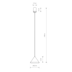 Lampa wisząca Zenith D20,5, w kolorze białym, o conicznym kształcie. Wysokość 139 cm, średnica klosza 20,5 cm, średnica mocowania 5,5 cm. Prosty design, idealna do nowoczesnych wnętrz. Zawieszona na cienkim przewodzie.