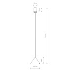 Zielona lampa wisząca Zenith D20,5 cm z metalowym kloszem w kształcie stożka, zawieszona na cienkim przewodzie. Wymiary: wysokość 139 cm, średnica klosza 20,5 cm, mocowanie o średnicy 5,5 cm. Minimalistyczny design idealny do nowoczesnych wnętrz.