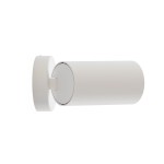 Biały kinkiet (spot) 1-punktowy Mono o cylindrycznym kształcie, zamontowany na okrągłej podstawie. Wykonany z matowego materiału, prezentuje minimalistyczny design, idealny do nowoczesnych wnętrz. Ujęcie z boku, ukazujące detale konstrukcji.