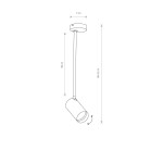 Lampa wisząca Mono Long M, 1-punktowa, w kolorze czarnym i złotym. Wymiary: średnica 7 cm, długość 30 cm, regulacja wysokości 36-41 cm. Kąt ujęcia pokazuje lampę z boku, z ruchomym kloszem.