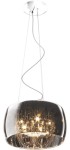 Duża lampa wisząca Crystal P0076-05L-F4FZ o pięciopunktowym świetle, z przezroczystym kloszem w kształcie miski, zawieszona na cienkich linkach. Chromowany sufit i estetyczne wykończenie podkreślają nowoczesny design.