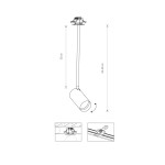 Lampa wisząca Mono Surface Long M w kolorze czarnym i mosiądzu, o cylindrycznym kształcie. Posiada regulowaną długość od 34 do 39 cm oraz wysokość 30 cm. Widoczna konstrukcja montażowa na suficie oraz detal wpustu.