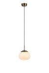 Lampa wisząca Rise 1-punktowa w antycznym mosiądzu z białym kloszem o okrągłym kształcie. Zawieszenie na cienkim kablu, umieszczona w pionie, idealna do nowoczesnych wnętrz.