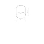 Biała lampa sufitowa 1-punktowa Halo o cylindrycznym kształcie, średnica 12,7 cm, wysokość 12,7 cm. Prosty design, montowana na suficie, bez dodatkowych zdobień. Na jednolitym tle dla lepszej widoczności.