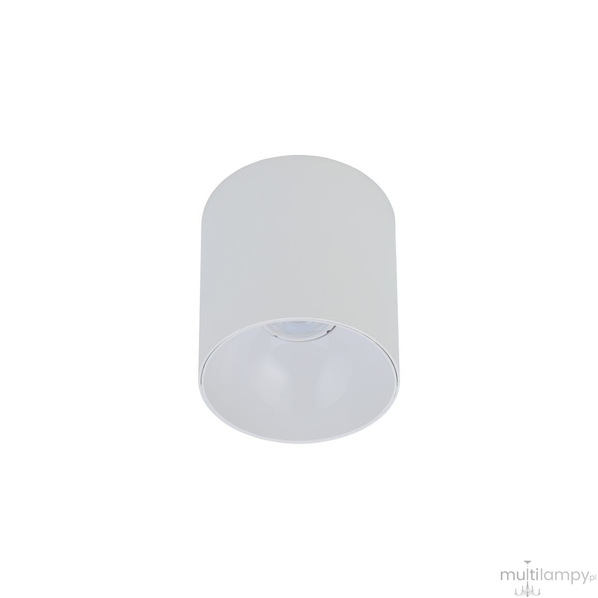 Biała lampa sufitowa Point Tone 1-punktowa, cylindryczna, z matowym wykończeniem. Ujęcie z dołu, pokazujące otwartą konstrukcję oraz wewnętrzny klosz. Prosta forma, idealna do nowoczesnych wnętrz. Tło jednolite, co podkreśla produkt.