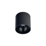 Czarna lampa sufitowa Point Tone 1-punktowa, cylindryczny kształt, matowa powierzchnia. Widok z dołu, odsłonięta żarówka w środku. Przeznaczona do montażu sufitowego, idealna do nowoczesnych wnętrz.