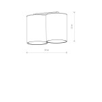 Lampa sufitowa Eye Tone 2-punktowa w kolorze białym i złotym. Cylindryczne klosze o średnicy 18 cm i wysokości 13 cm, montowane na prostokątnej podstawie. Prosty, nowoczesny design idealny do różnych wnętrz.