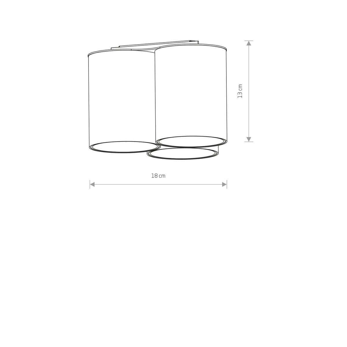 Lampa sufitowa Eye Tone 3-punktowa w kolorze białym. Okrągłe klosze o średnicy 18 cm i wysokości 13 cm, zamontowane na prostokątnej podstawie. Prosty, nowoczesny design, idealna do różnych wnętrz.
