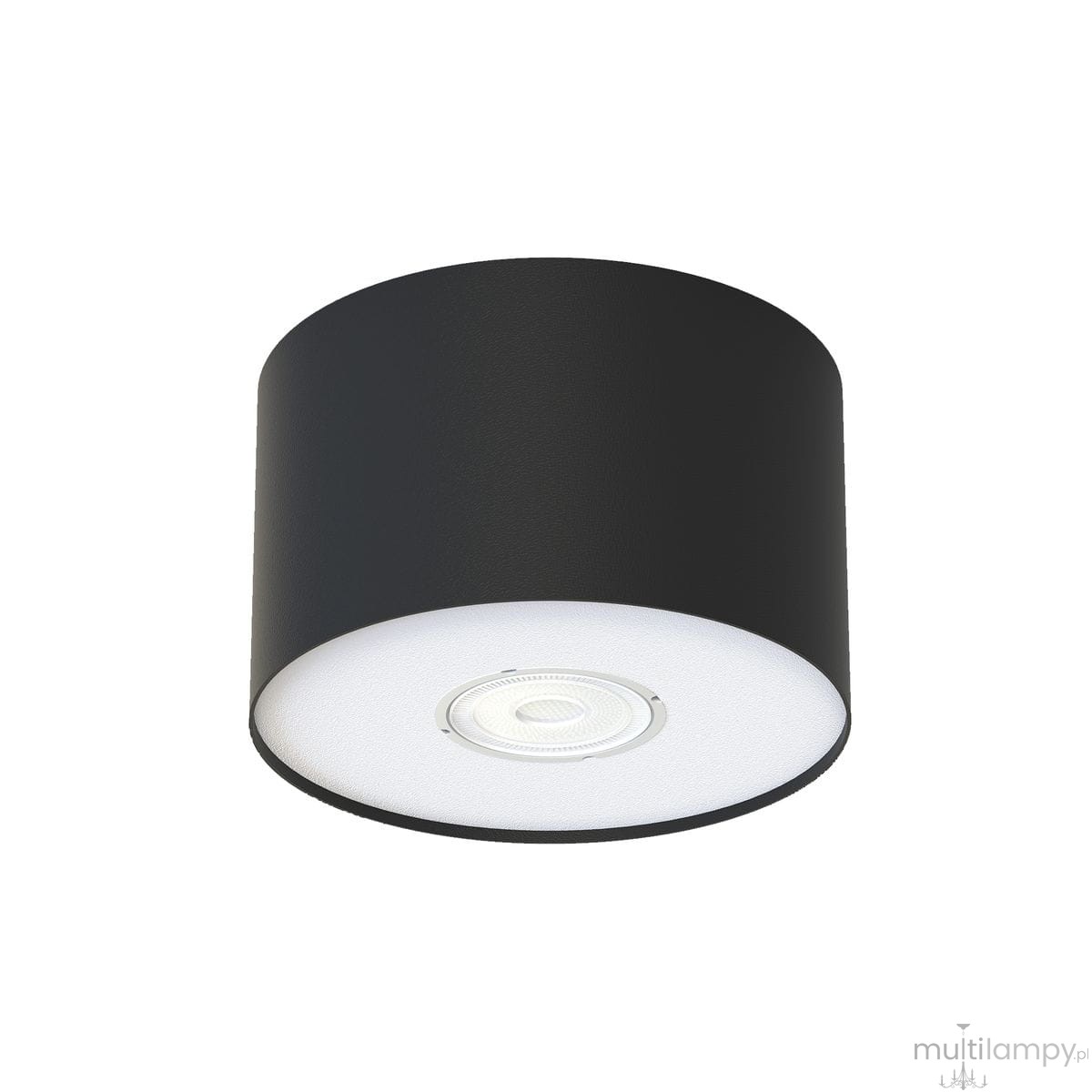 Czarna lampa sufitowa Point S 1-punktowa, okrągła, z matowym wykończeniem. Wbudowany okrągły źródło światła na białym tle, zamontowana w pozycji wiszącej, z widoczną teksturą i prostym designem. Idealna do nowoczesnych wnętrz.