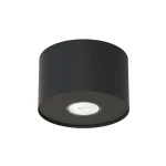 Czarna lampa sufitowa Point S 1-punktowa, o cylindrycznym kształcie, z metaliczną podstawą. Zbliżenie na źródło światła w centralnej części, umieszczone na górze. Prosta, minimalistyczna konstrukcja, idealna do nowoczesnych wnętrz.