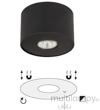 Czarna lampa sufitowa 1-punktowa Point S 7603, okrągła konstrukcja z metalowym wykończeniem, z widoczną żarówką w środku. Ujęcie frontalne. Zawiera elementy montażowe.