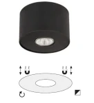 Czarna lampa sufitowa 1-punktowa Point S 7603, okrągła konstrukcja z metalowym wykończeniem, z widoczną żarówką w środku. Ujęcie frontalne. Zawiera elementy montażowe.