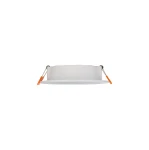 Oprawa do zabudowy CL Kos LED 10W, 1100lm, 4000K w kolorze białym. Produkt widoczny z boku, z metalowymi mocowaniami w kolorze pomarańczowym. Gładka, okrągła konstrukcja, przeznaczona do montażu w sufitach.