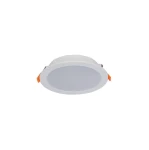 Oprawa LED do zabudowy CL Kos, 16W, 1600lm, 4000K, w białym kolorze. Okrągła, z gładką powierzchnią, zamontowana w sufit, z pomarańczowymi uchwytami. Idealna do oświetlenia wnętrz.