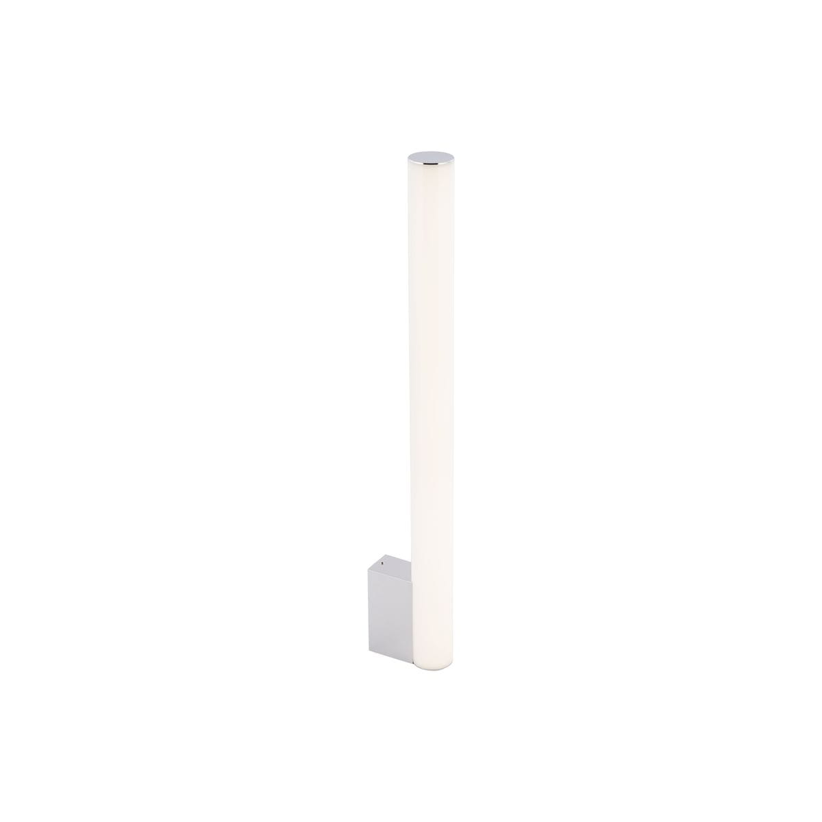 Kinkiet LED Ice Tube M w kolorze chromu, o cylindrycznym, matowym kloszu w odcieniu białym. Produkt montowany pionowo z prostokątną podstawą. Prosty design idealny do nowoczesnych wnętrz.