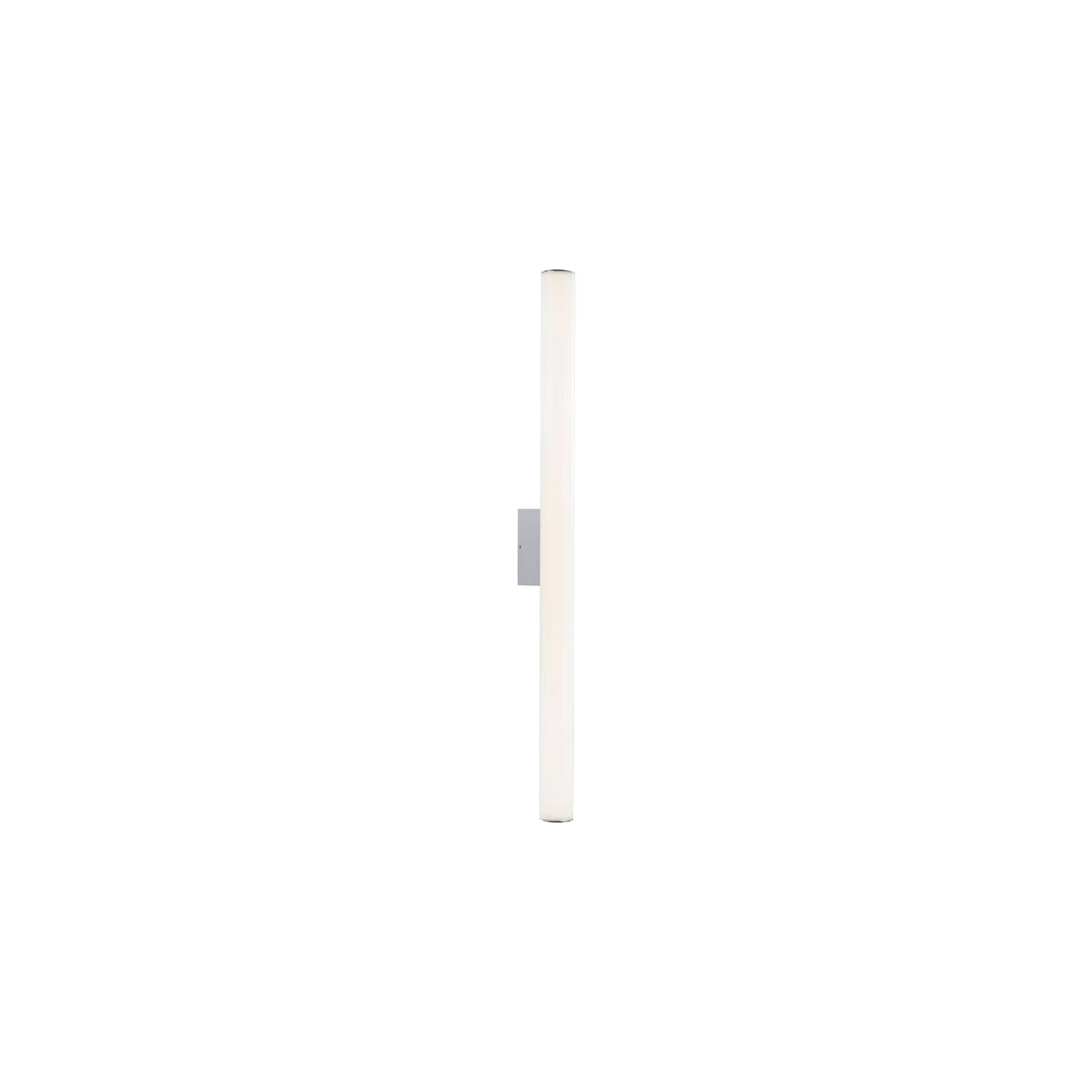 Kinkiet Ice Tube S LED w kolorze chromu, o prostokątnym kształcie, z białym, matowym kloszem. Montowany na ścianie, widok z boku, ukazujący jego smukłą formę i eleganckie wykończenie. Idealny do nowoczesnych wnętrz.