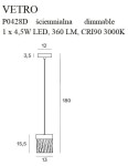 Złota lampa wisząca Vetro P0428D, 1-punktowa, z regulacją jasności. Wymiary: wysokość 180 cm, średnica klosza 13 cm. Wyposażona w 4,5 W LED, 360 LM, CRI 90, 3000K. Prosta, elegancka forma z teksturowanym kloszem.