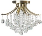 Lampa sufitowa Wenecja 4-punktowa w kolorze mosiądzu z wiszącymi kryształowymi dekoracjami. Kształt okrągły, z czterema ramionami, na których zawieszone są kryształowe krople. Ujęcie z góry, ukazujące szczegóły konstrukcji i blask kryształów.