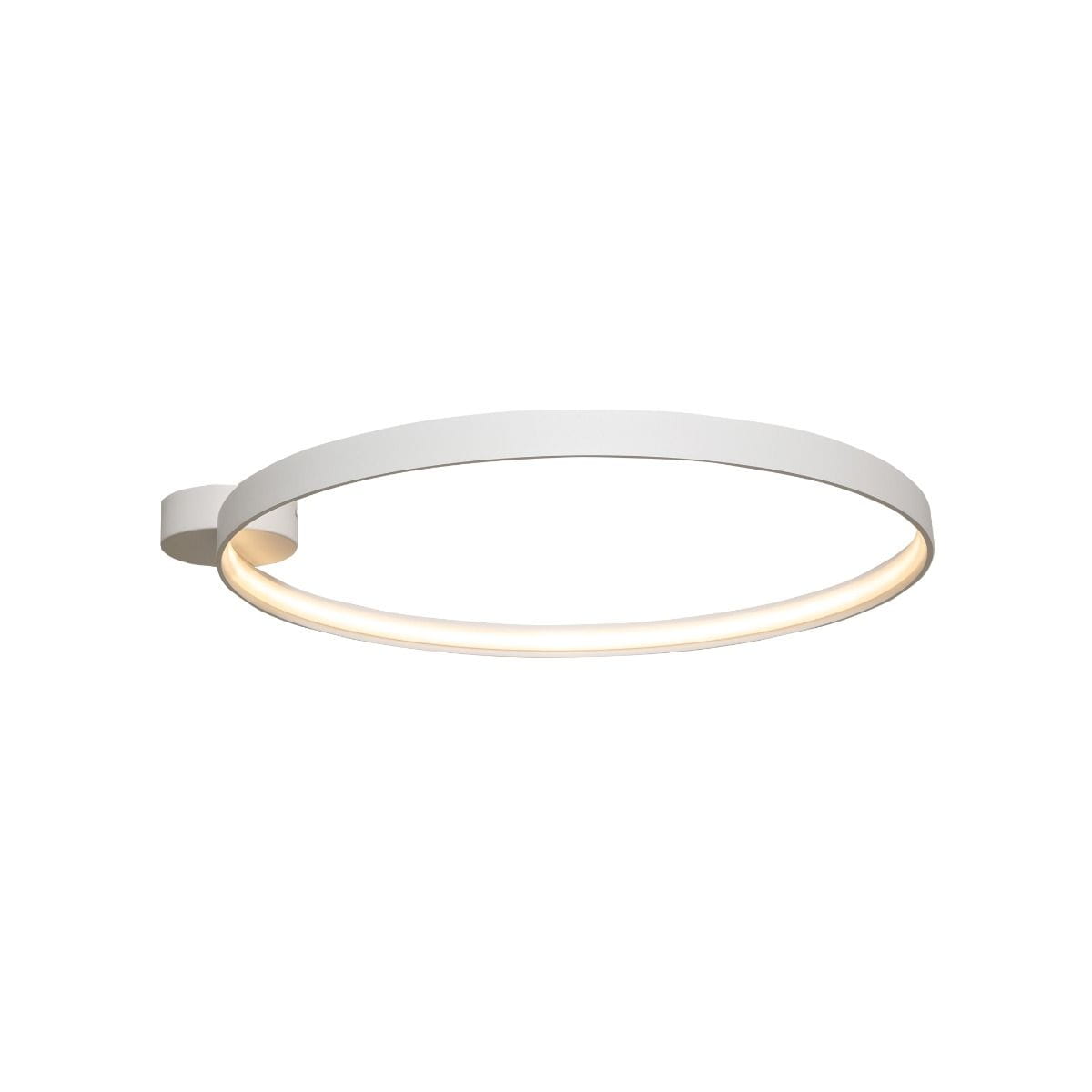 Lampa sufitowa Circle LED D55 w białym kolorze, o okrągłym kształcie. Zawiera wbudowane źródło światła LED, zamontowana na ścianie. Prosty, nowoczesny design z delikatnym podświetleniem na krawędzi.