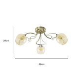 Lampa sufitowa Blanka 3-punktowa w odcieniu patyny, o średnicy 58 cm i wysokości 29 cm. Posiada trzy klosze w kształcie kul z przezroczystego szkła, zdobione kryształkami. Ułożona w formie rozłożonej, montowana do sufitu.