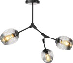 Czarna lampa sufitowa 3-punktowa Boston z przezroczystymi kloszami w kształcie owalu. Ułożona w formie rozgałęzienia, z trzema żarówkami E27, montowana na suficie. Metalowa konstrukcja o matowym wykończeniu.