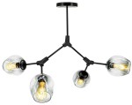 Czarna lampa sufitowa 4-punktowa Boston 1962/4 z przezroczystymi kloszami. Ułożona w centralnej części, z czterema żarówkami w kształcie bańki, mocowana do sufitu za pomocą czarnego uchwytu. Nowoczesny design, idealna do różnych wnętrz.