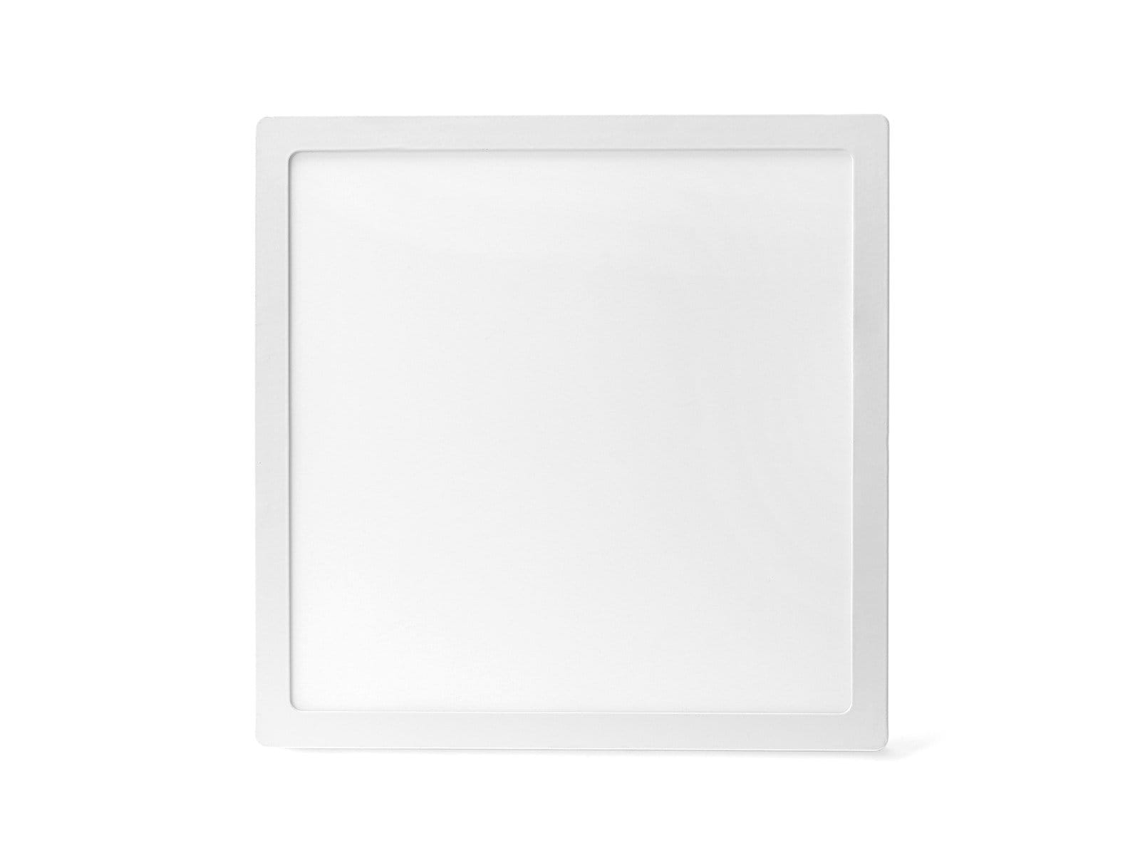 Panel LED natynkowy kwadratowy o wymiarach 28x28 cm, moc 24W, barwa światła 4000K. Biały, prostokątny kształt z cienką ramką, montowany na suficie. Gładka powierzchnia, idealny do oświetlenia wnętrz.