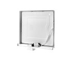 Panel LED natynkowy kwadratowy o wymiarach 28x28 cm, mocy 24W i temperaturze barwowej 4000K w kolorze białym. Widoczny tył z zasilaczem, kablem i mocowaniami. Produkt leży na białym tle.