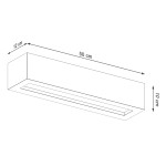 Kinkiet 2-punktowy Vega w kolorze szarym, wykonany z betonu. Prostokątny kształt o wymiarach 50 cm długości, 12 cm szerokości i 10 cm wysokości. Zainstalowany w pozycji poziomej, idealny do nowoczesnych wnętrz.