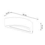 Kinkiet Atena 1-punktowy w kolorze betonu, o wymiarach 40 cm długości, 14,5 cm wysokości i 10 cm głębokości. Posiada zaokrąglony kształt z wycięciem, montowany na ścianie, idealny do nowoczesnych wnętrz.