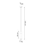 Lampa wisząca Zane 1-punktowa w kolorze szarym. Posiada prostą, cylindryczną oprawę o średnicy 7 cm i wysokości 28 cm, zawieszoną na cienkim przewodzie o długości 120 cm. Całość montowana do sufitu, z płaskim mocowaniem o średnicy 10 cm.